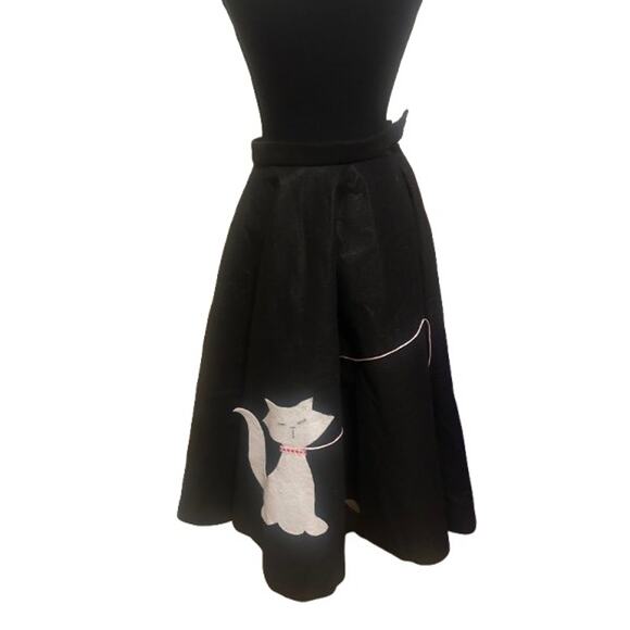 Handmade Dresses & Skirts - Vintage Handmade 1950s Black Felt Circle Poodle Skirt with White Cat Feline